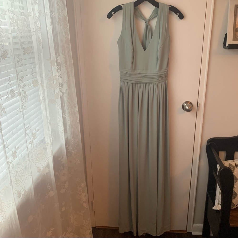DUSTY SAGE HALTER BRIDESMAID DRESS